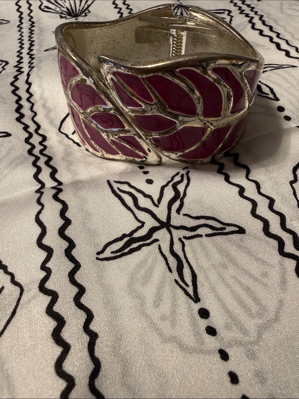 Purple Enamel Leaf Cuff Bracelet